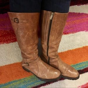 Buttery tan brown leather wide calf boots Sz 10